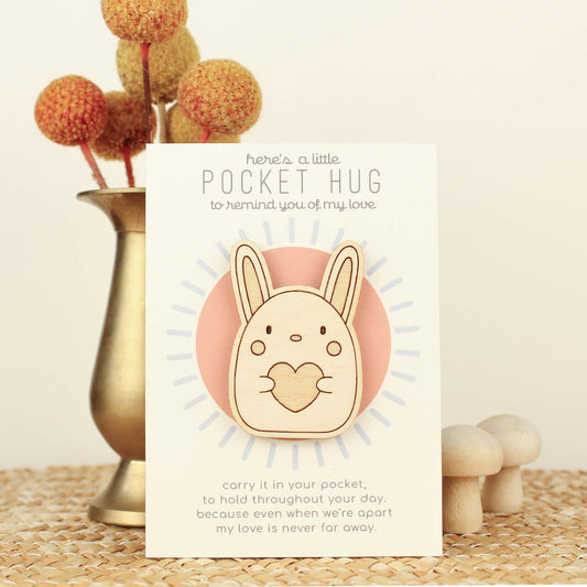 Wooden Pocket Hug, Rabbit. Thinking of You Gift