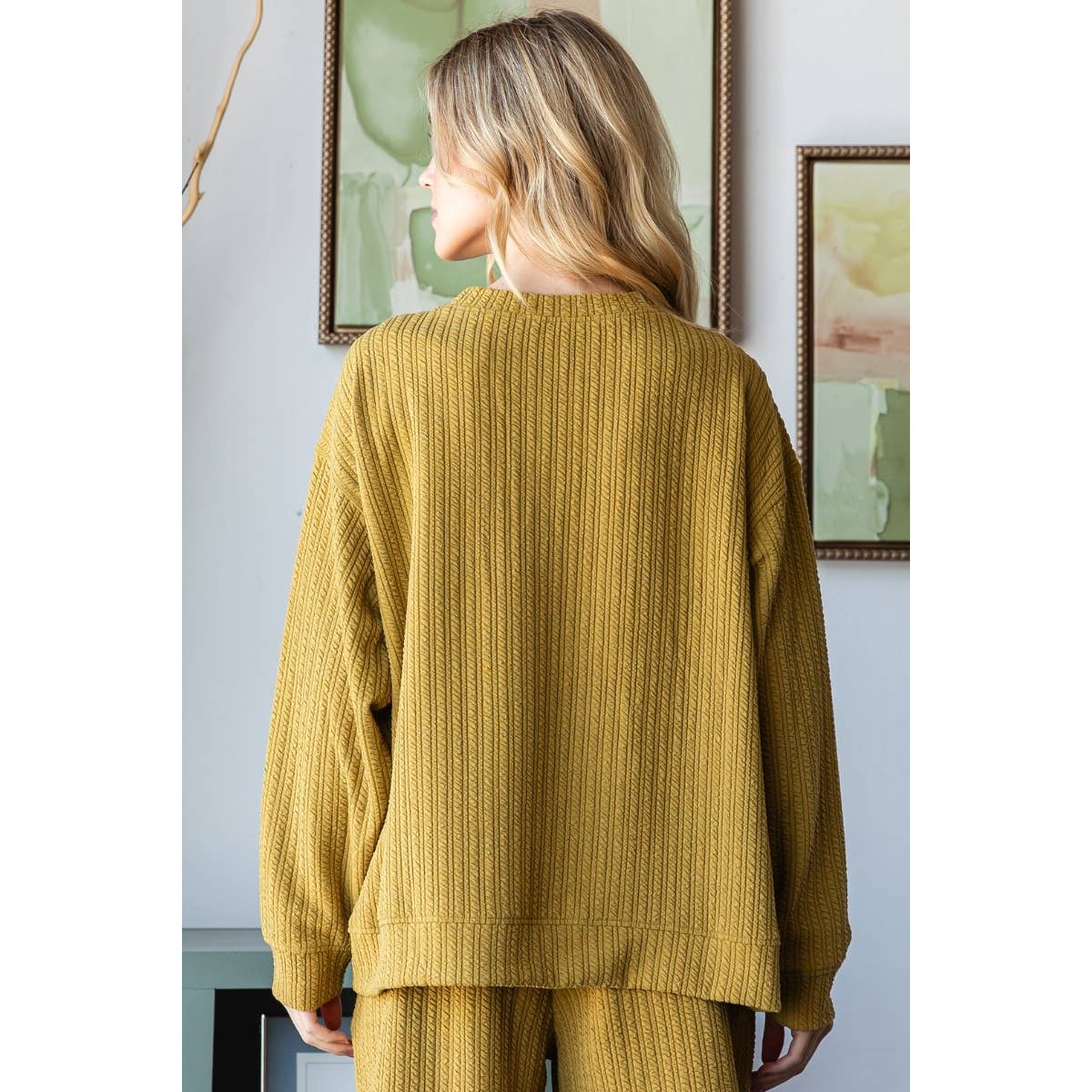 Waffle Textured Knit Long Sleeve Top