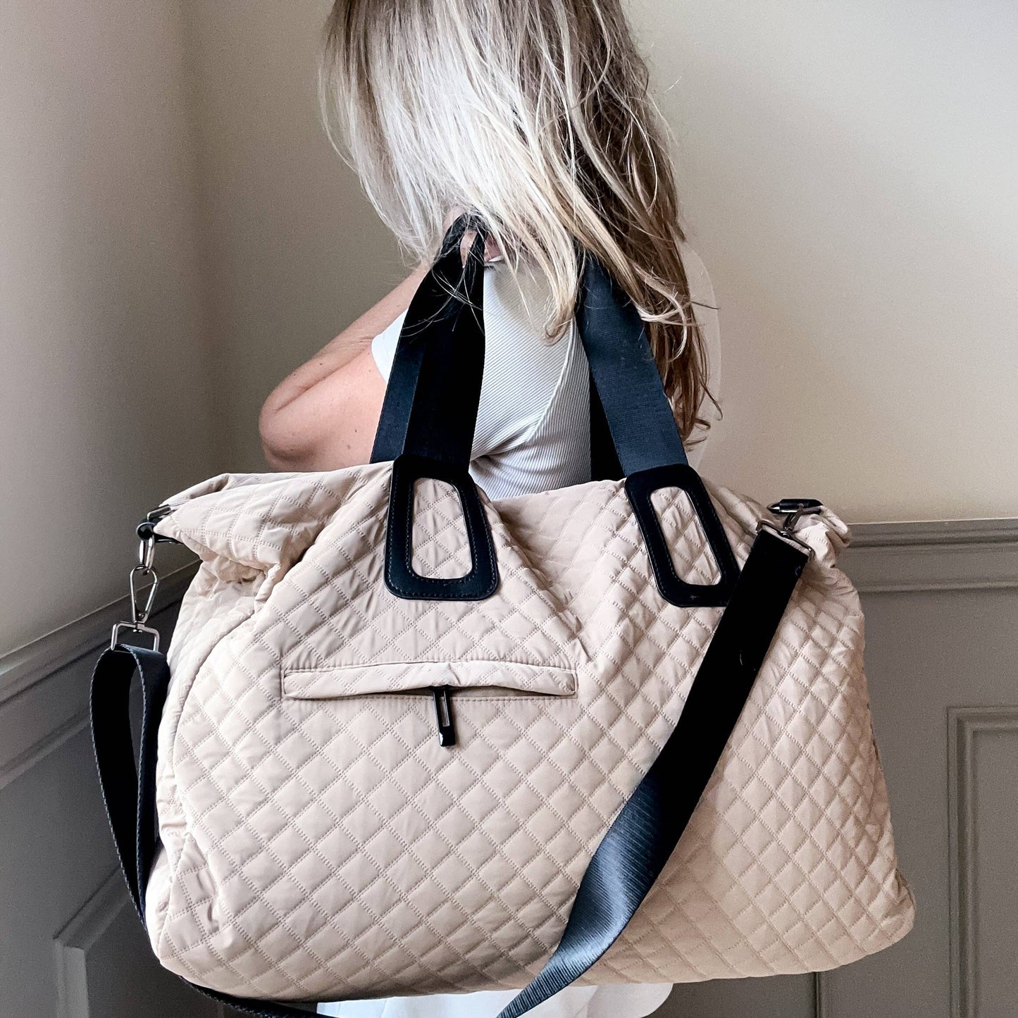 Quilted Weekender In Beige