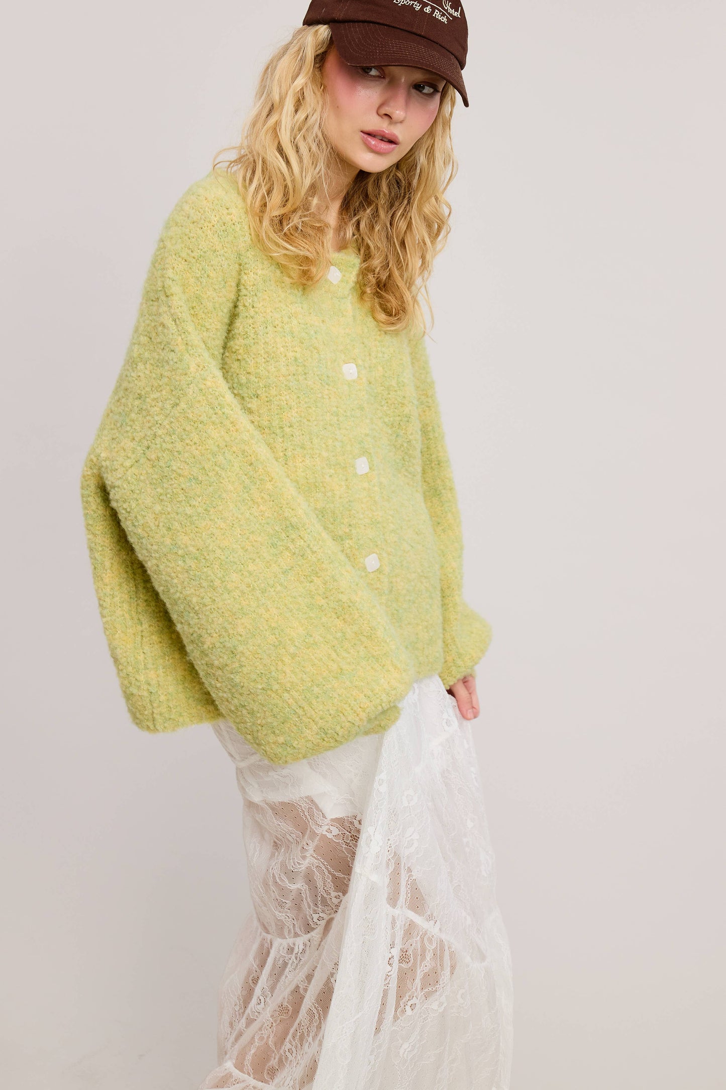 Confetti Balloon Sleeve Cardi: Lime