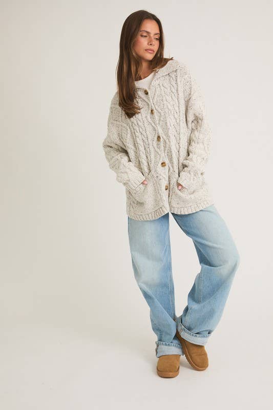 Front Pocket Detail Long Sleeve Oversized Cardigan