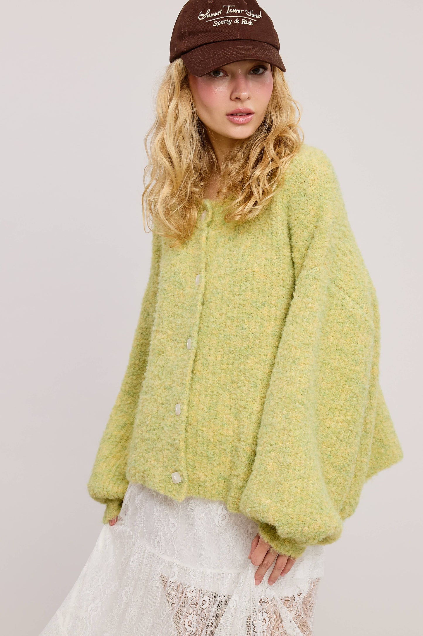 Confetti Balloon Sleeve Cardi: Lime