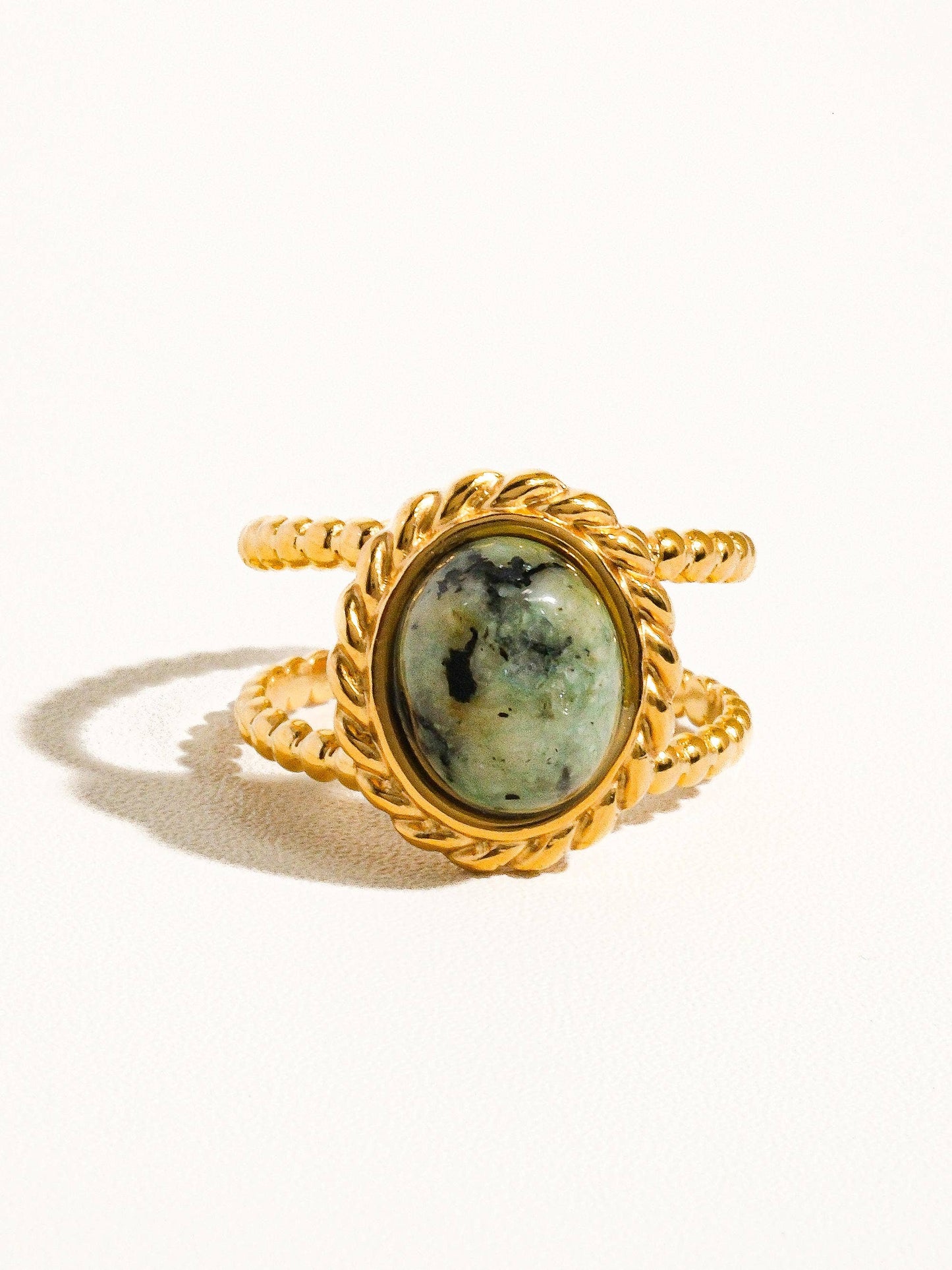 Mica 18K Gold Non-Tarnish Stone Adjustable Ring: Green