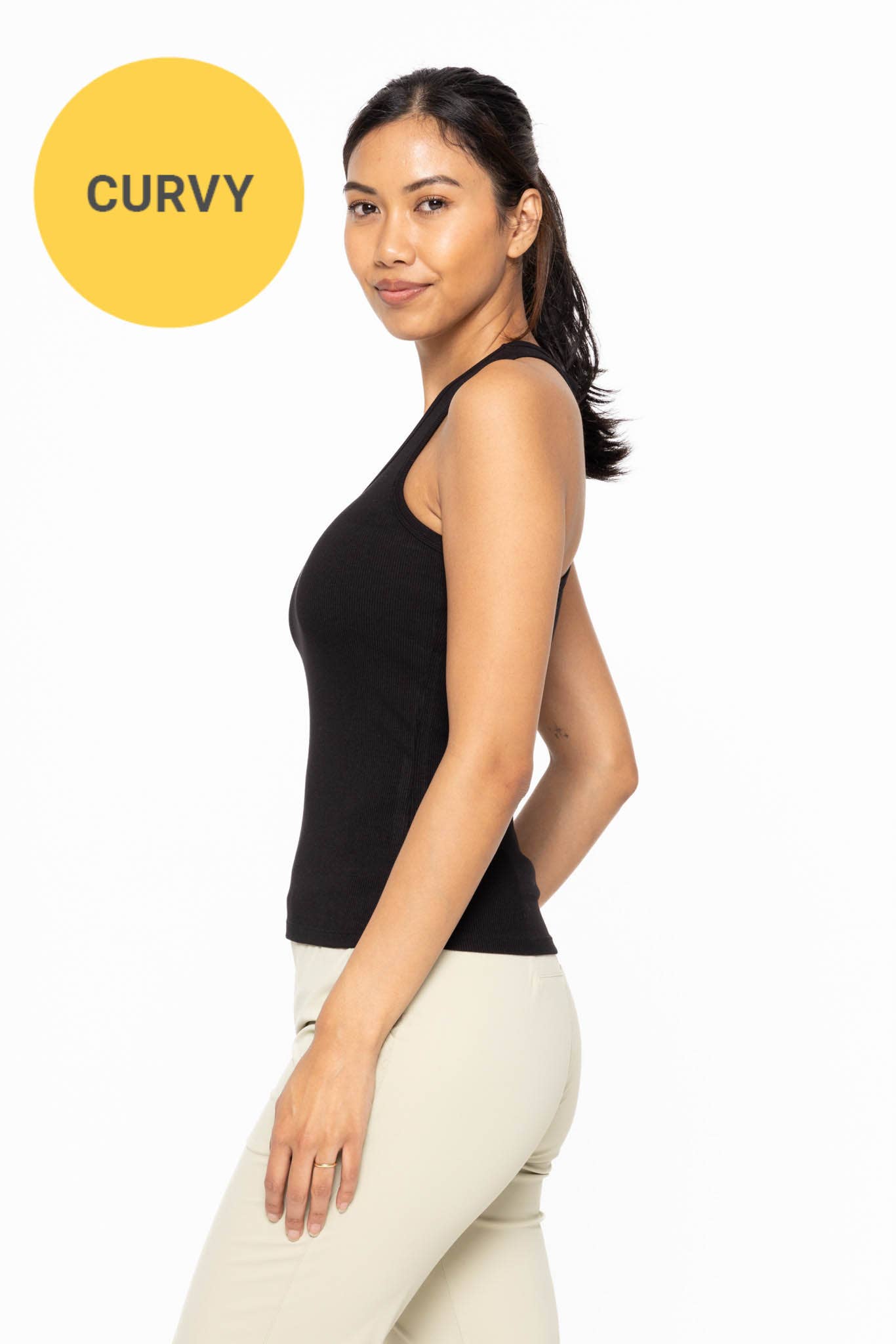 CURVY Slim Fit Scoop Neck Tank Top: Black