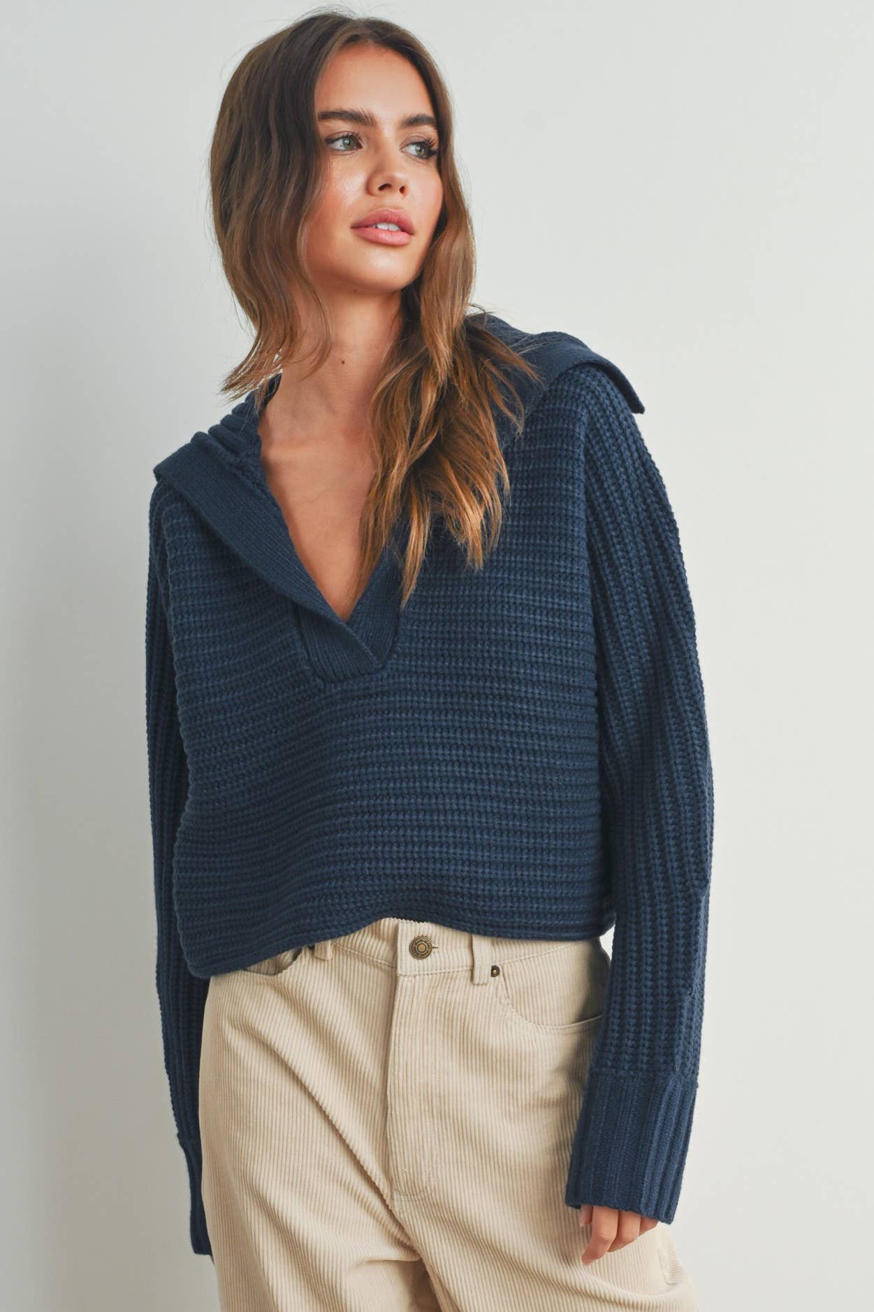 Drama V Neck Collar Sweater