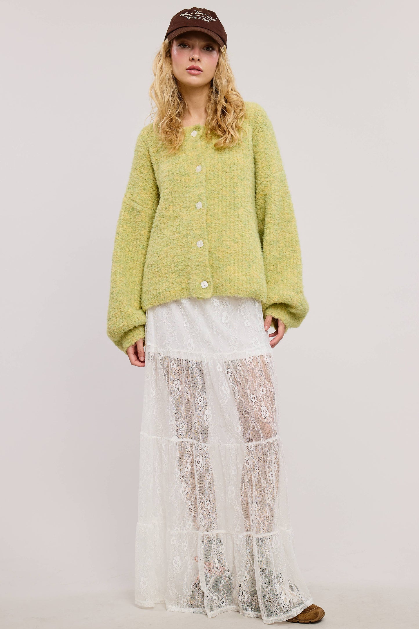 Confetti Balloon Sleeve Cardi: Lime