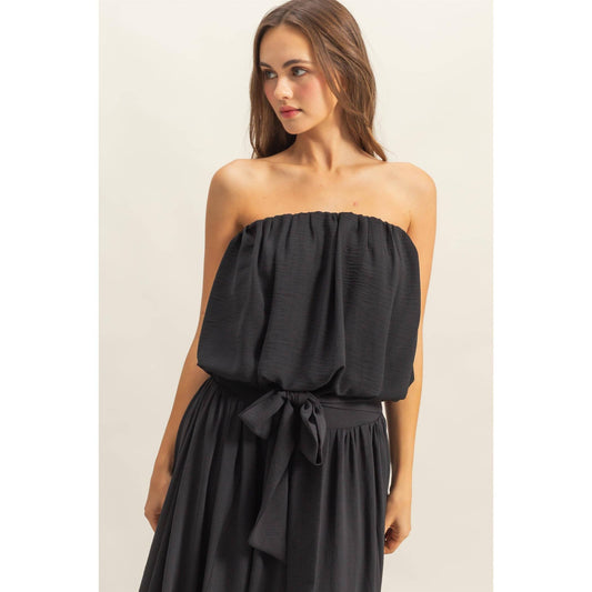 Stassi Strapless Bubble Hem Top: BLACK