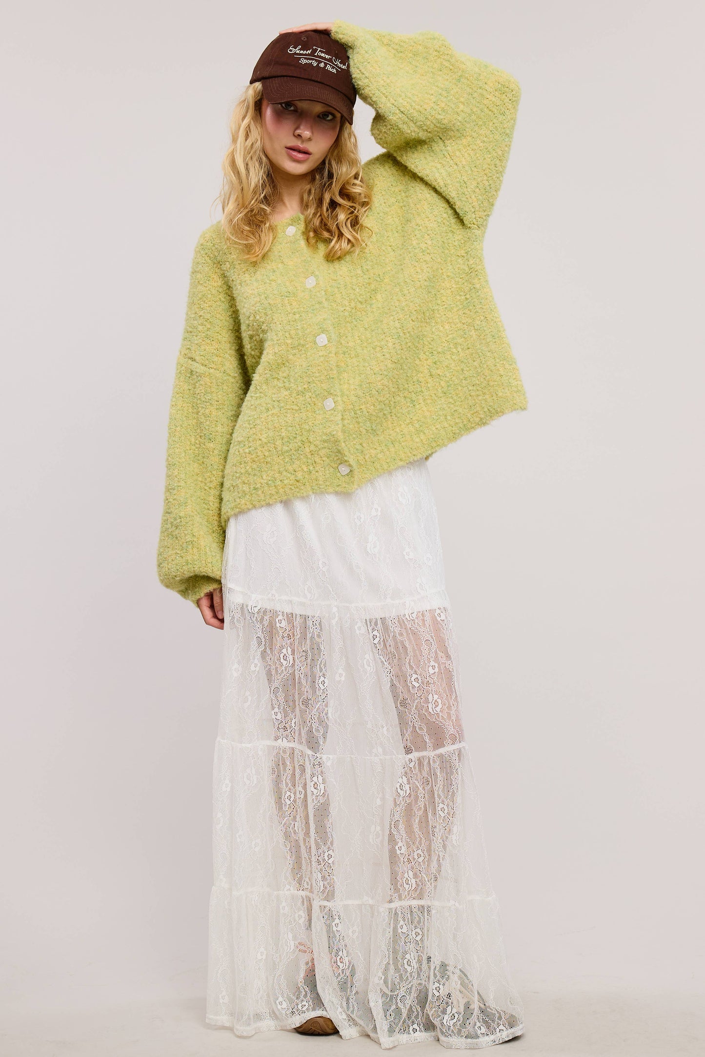 Confetti Balloon Sleeve Cardi: Lime