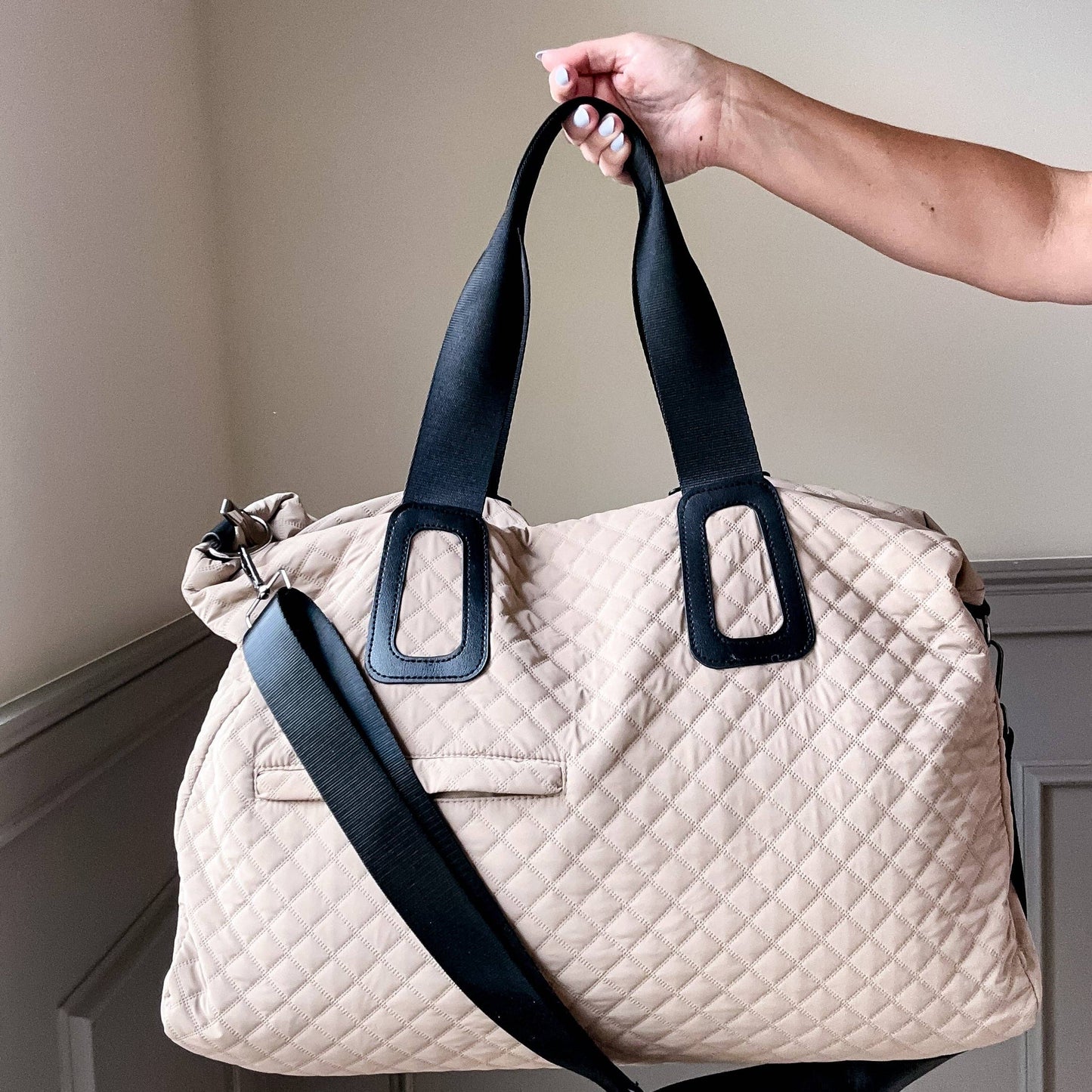 Quilted Weekender In Beige