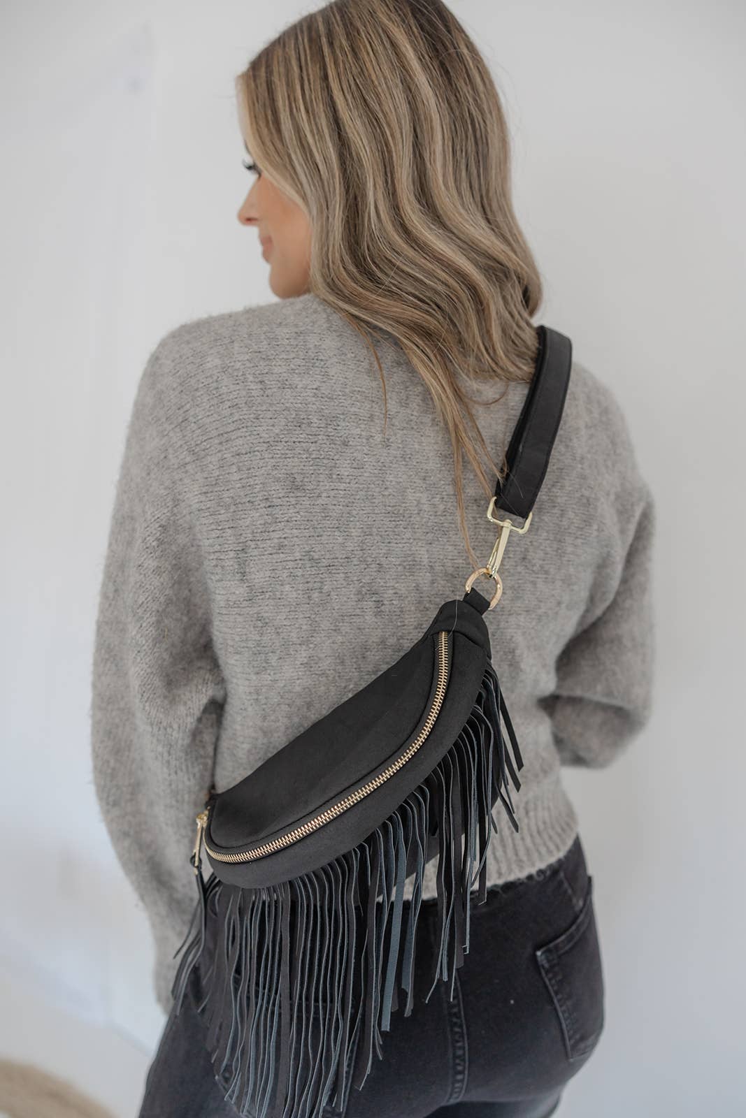 THE ORIGINAL Removable Fringe Fanny Pack: Black