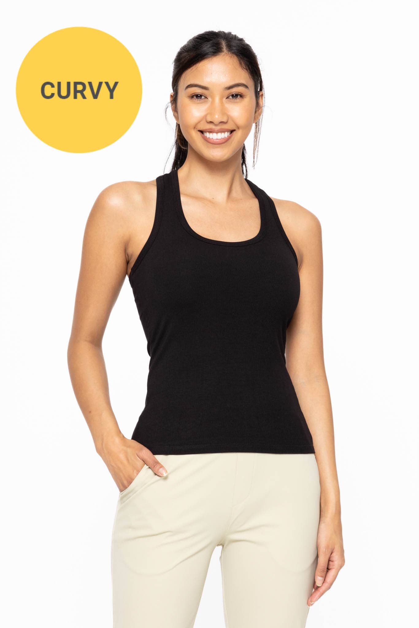 CURVY Slim Fit Scoop Neck Tank Top: Black