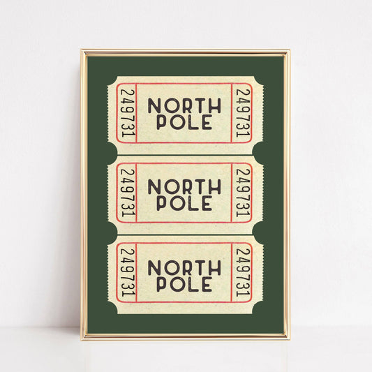 Christmas Wall Art Print | North Pole Ticket Green: 11x14