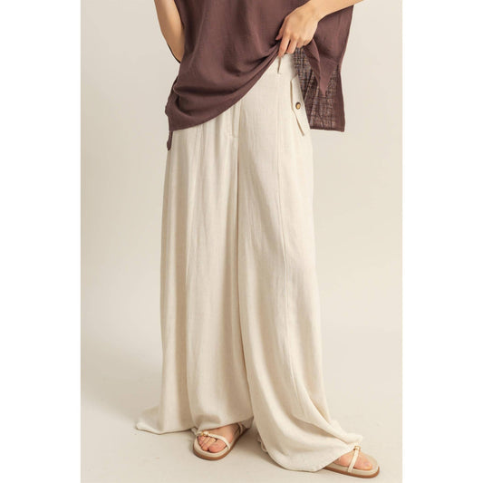 Rory Linen Blended High Waist Pants: OATMEAL